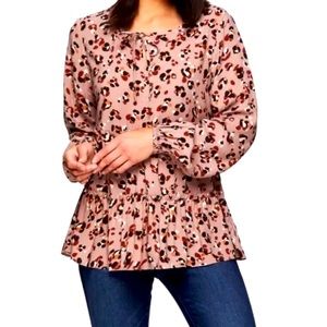 Beach Lunch Lounge Cocoa Cat Animal Print V Neck Blouse Top Size Large